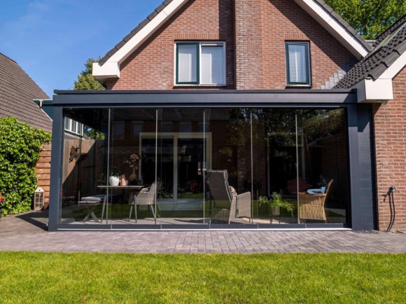 Masivní hliníková skleněná pergola MB Line - antracit, Glass 9 mm, čiré