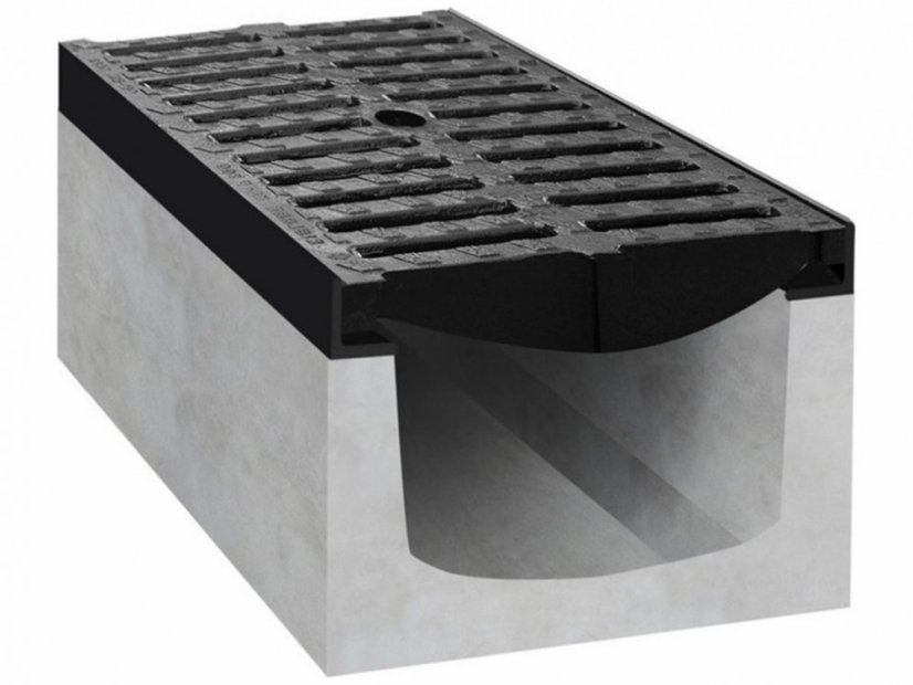 Rovný betonový žlab D400 s litinovou mříží