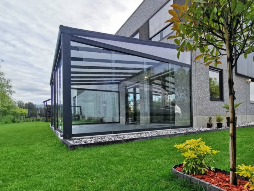 Masivní hliníková polykarbonátová pergola MB Line - antracit, PC 16 mm, čirý