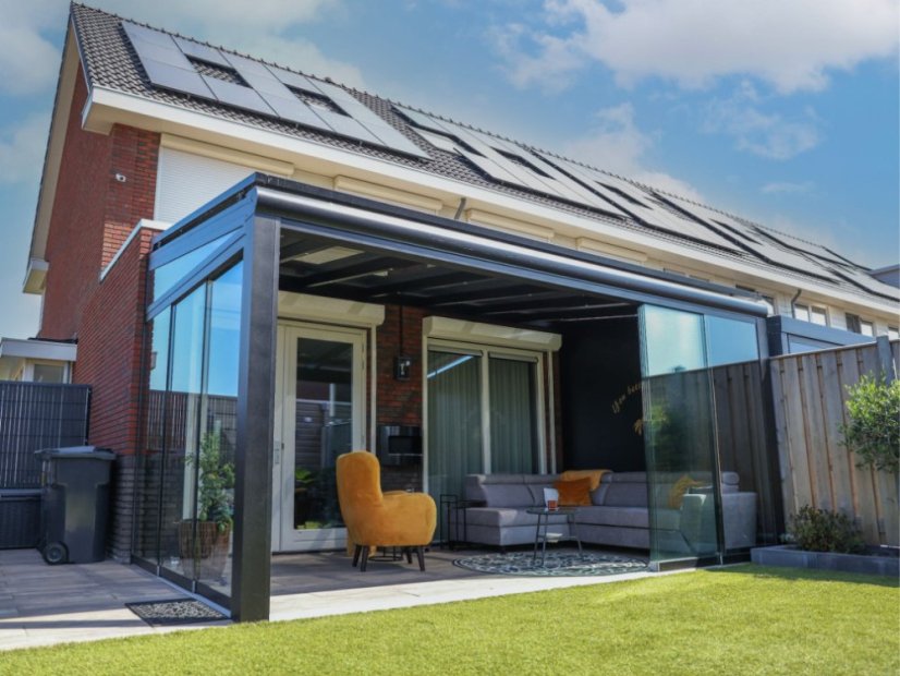 Masivní hliníková skleněná pergola MB Line - antracit, Glass 9 mm, čiré
