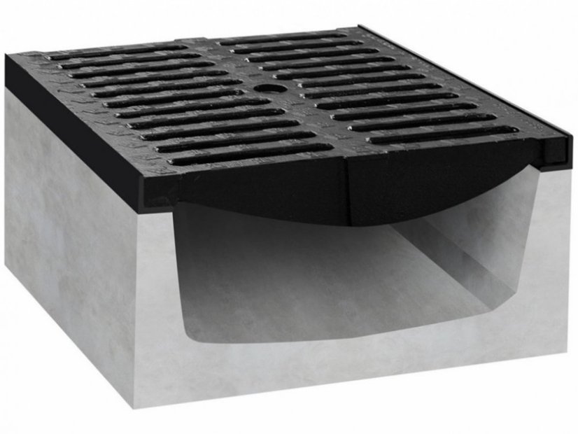 Rovný betonový žlab D400 s litinovou mříží