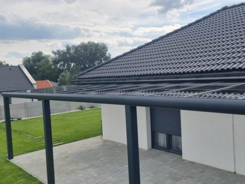 Masivní hliníková skleněná pergola MB Line - antracit, Glass 9 mm, čiré