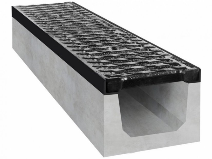 Rovný betonový žlab D400 s litinovou mříží